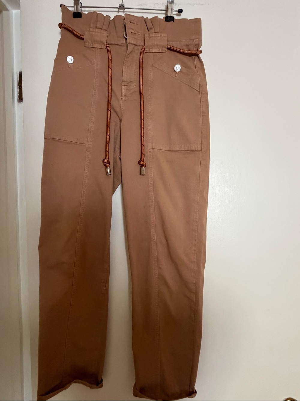Veronica Beard Women’s Jeans Cargo Pants in Warm Brown with Bungee Drawstring
